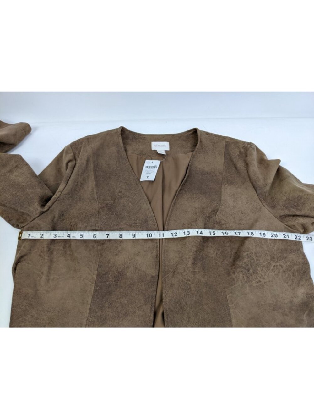 Chicos Faux Suede Fringe Jacket Brown Long Sleeve Size 3 / XL NWT Western Boho - Picture 6 of 9